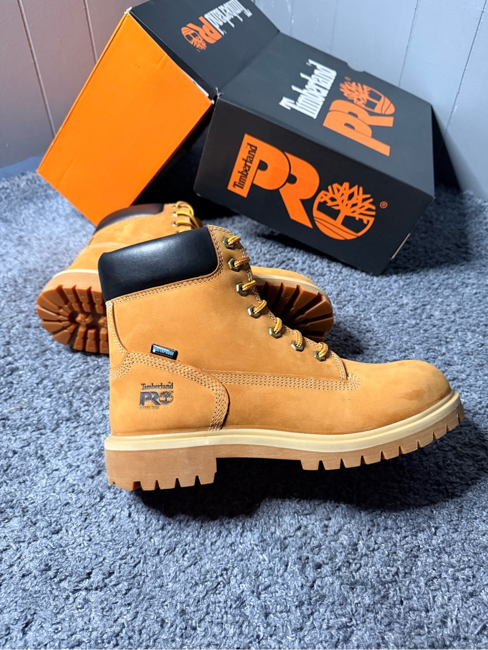 Timberland Wheat Nubuck Work Boots with Black Collar